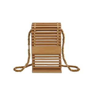 Beaded Wooden Mini Crossbody Bag in Natural